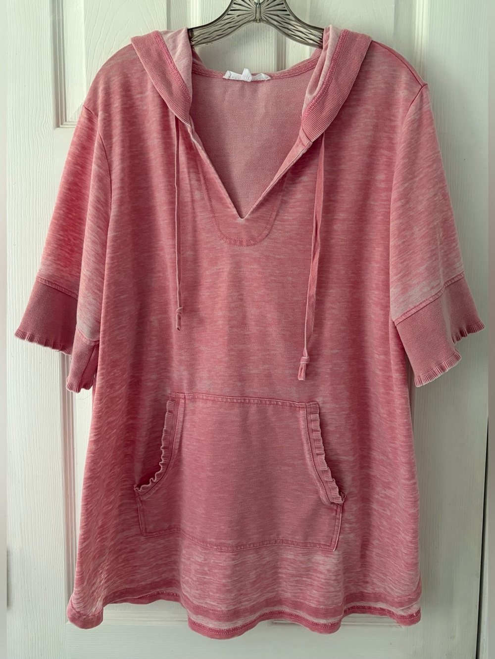 Jane and Delancey Washed Pink V-Neck Hoodie Tunic with Pocket